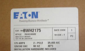 Challenger Westinghouse Cutler Hammer BWH2175 175 Amp Main Circuit Breaker