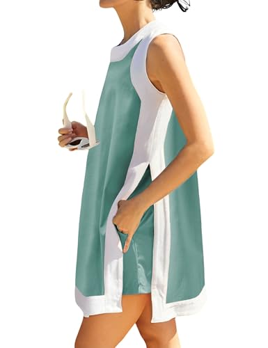 Hooever Women's 2 Piece Sets Casual Color Block Crewneck Short