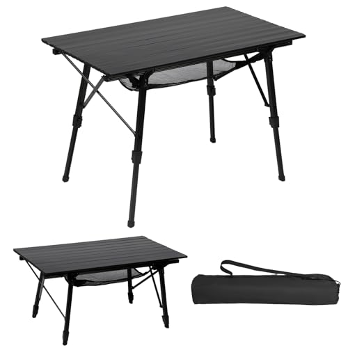 Portal Camping Tables That Fold up 90×53cm Picnic Table Folding Portable with Height Adjustable Legs Collapsible 3ft Aluminium Rollup Outdoor Lightweight Foldable for Beach Fishing Garden BBQ