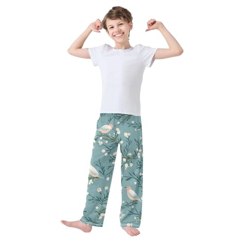 Bird Spring Wildflowers Boys Long Pants Soft Trousers Elastic Waist Kids Lounge Bottoms with Pockets S-XL2