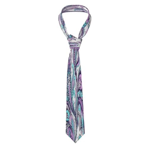 Blue Teal Purple Paisley Men'S Classic Silk Smooth Tie, Suitable For Pairing With Formal Occasions