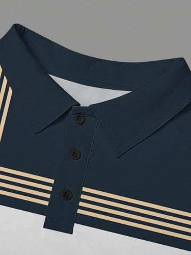 Mens Fashion Long Sleeve Polo Shirts Casual Golf Shirts Color Block Cotton Top4