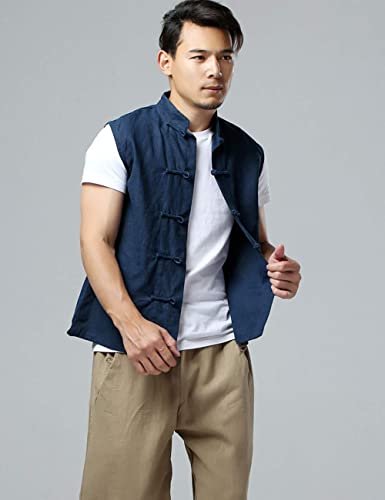 CORETIC Mens Linen Cotton Waistcoat Casual Vintage Kung Fu Shirt Sleeveless Vest Jacket3