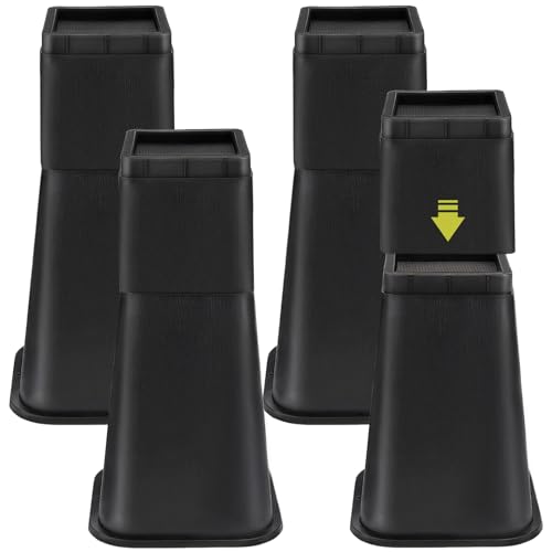 Yookwutar 4 Pack Bed Risers 12 inch Heavy Duty Adjustable Furniture Risers Lift Height 12 8 or 4 for Table Desk Couch Sofa Cabinet Bed Frame Dorm Square Stackable Table Leg Risers Black