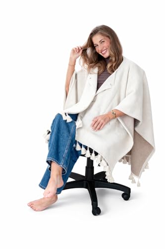Warmür Office Chair Wearable Blanket – Stay-Put Fleece Seat Throw with Armrest Fasteners, Warm Blanket for Productivity & Focus, Work, Meetings & Video Calls, Women & Adults, One Size Fits All (Biege)