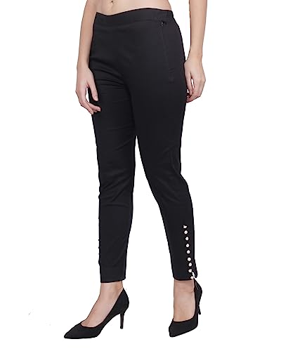 Image of POPWINGS Women Casual Mid Rise Stretchable Red Cotton Trouser