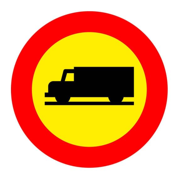 Señal de obra entrada prohibida a vehículos destinados al transporte de mercancias en acero galvanizado SEKURECO