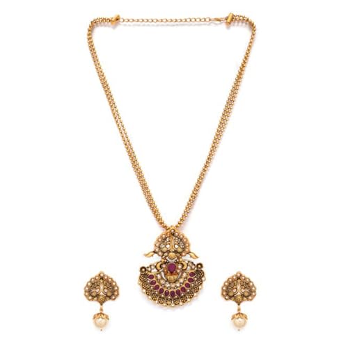Rubans Gold-Plated Pink Faux Ruby Peacock Jewellery Set For Women (B0D6RWLD3P) Amazon Price History, Amazon Price Tracker