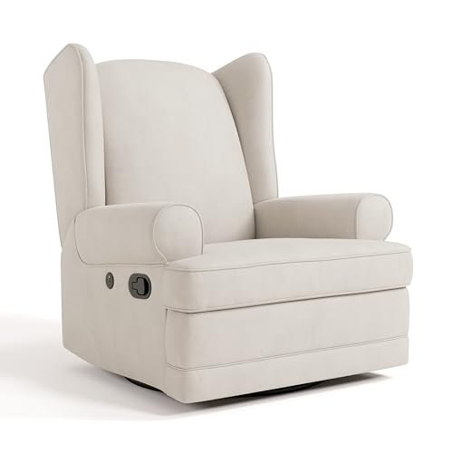 Image of Storkcraft Serenity Glider Recliner Nursery Rocking Chair with USB Charging Port (Ivory) – Premium Upholstered Nursery Glider Recliner with Manual Recline Function, Dual USB Charging