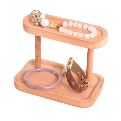 Mimoqk Soporte de exhibición de llavero de madera, bandeja organizadora de escritorio, soporte de joyería multiusos para llaveros, pulseras, collares y pequeños accesorios, bandeja de exhibición de