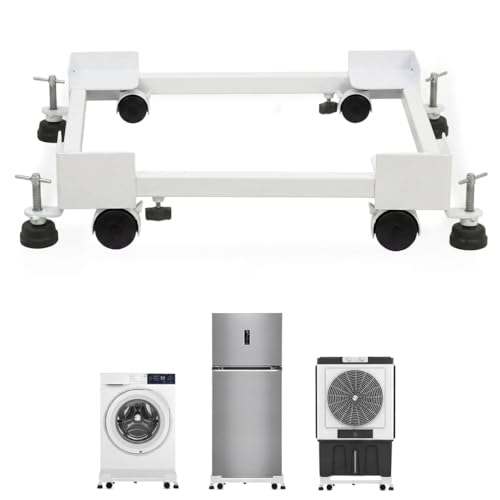 Image of CARE N TOUCH Adjustable Washing Machine Stand with Wheels | Front & Top Load 7kg-10kg | Fridge & Cooler Stand | Anti-Vibration Rust-Proof Metal Base | Up to 170 KG White
