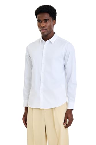 Image of SNITCH Men Formal Shirt | Modern Slim Fit Long Sleeve Spread Collar Solid Style | 100% Cotton Breathable Fabric for Office, Weddings & Festive Occasions Wear
