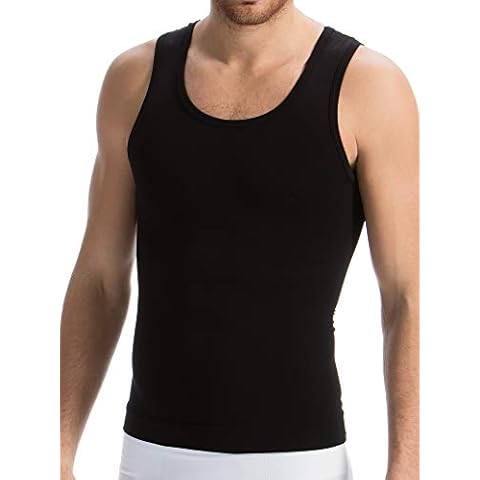 Farmacell Man 417B (Black, M) Men’s Body Shaping Vest with Light Thin and Refreshing Breeze Yarn - Tank Top Slimming Vest - Compression Men’s Undershirts Cover