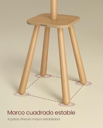 Miniatura 4 de Vasagle Perchero, Perhcero De Suelo, Con 8 Ganchos Y Estante De Almacenamiento, 170,5 Cm De Altura, Para Abrigos Sombreros Bolsos, Entrada Pasillo Dormitorio, Beige Natural Rcr033n01