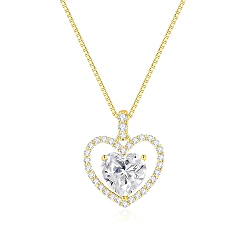 Image of 2CT Moissanite Heart Necklace for Women Wife in Gift Box,S925 Sterling Silver Jewelry for Women,Anniversary Birthday Present for Wife Her Girlfriend,18K Gold /White Gold Filled