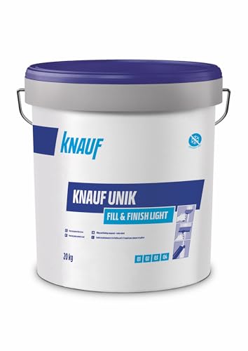 KNAUF - Pasta de Juntas y Acabados Fill & Finish Light Color Blanco 20 kg - Para Paredes y Techos - Cremosa y Ligera - Fácil Lijado - 30% Más de Rendimiento - Lista para Usar y Fácil de Trabajar