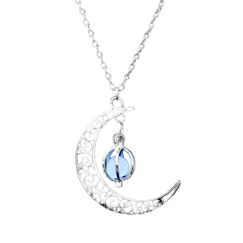 Anvirtue Enchanted Moonstone Glow Necklace Moon Pendant Chain Jewelry Healing Natural Quartz Crystal Gemstone (Light Blue) #TOP7