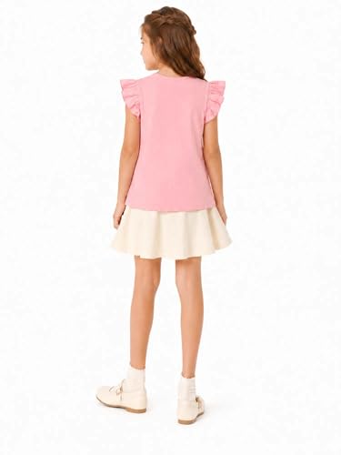 Image of Girls' Summer Shirts Cute Tops Ruffle Sleeve Crew Neck Casual Tees