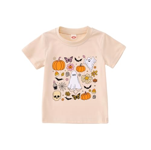 IZYJOY Toddler Baby Girl Halloween Shirt Cute Ghost Pumpkin Floral T-Shirt Kids Spooky Season Short Sleeve Tee Fall Tops
