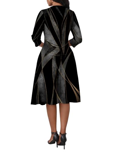 Image of PinkPatty Women's Casual 3 /4 Sleeve Midi Dresses Fit and Flare Church Work Dress with Pockets