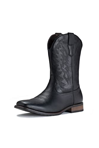 iuv cowboy boots for men wide foot square toe western boots with classic embroidered durable slip on boots