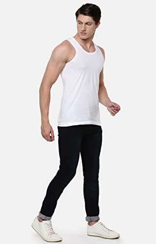 Image of RAMRAJ COTTON Pack of 5 Men's White Scoop Neck Sleeveless Cotton Undershirt Vest(White 3;110)