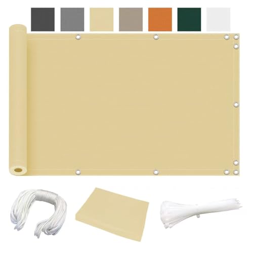 Ziligengsheng Balkon Sichtschutz Ohne Bohren, (700 Größen 4 Farben) Blickdichte Balkonverkleidung Balkonabdeckung Wetterfest UV-Schutz 100% Schutz der Privatsphäre für Balkon Garten Beige 95x1000cm