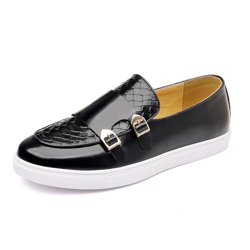 Men's Patent Leather Double Monk Strap Slip On Dress Loafers Shoes with Snakeskin Pattern Comfortable Flat Non-Slip Round Toe Platform Shoes for Formal Business Office Weddings Parties Proms Dating - Main Image