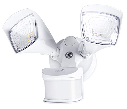 Hyperikon Outdoor Security Light, 25W LED Flood Light Fixture Wide Range Motion Sensor, IP65 Waterproof, 2 Head, White