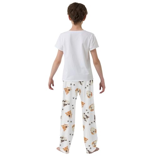 Boys' Pants Cute Dog and Paws White Long Bottoms Jogger Pants Elastic Waist Trousers with Pockets S-XL3