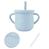 【Taza de Entrenamiento 2 en 1】Con una pajita y una tapa, esta taza de silicona para bebés se puede usar tanto como una taza abierta como una taza para sorber.