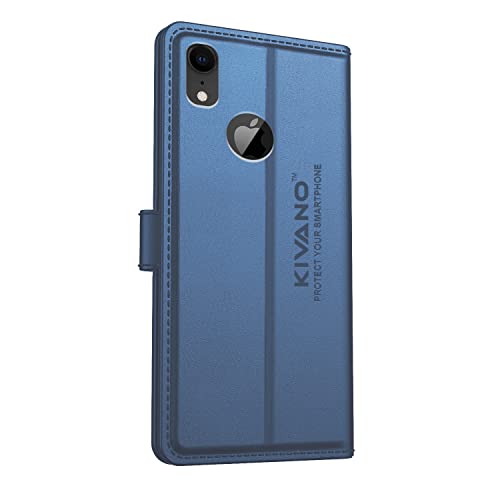 Image of KIVANO PROFESSIONAL SERIES Wallet Case for iPhone XR | LUXURIOUS DESIGN | HANDCRAFTED UNIQUE | PREMIUM | PU Leather Flip Cover | Card Slots | Kickstand | Protective Case | Magnetic Closure - Dark Blue