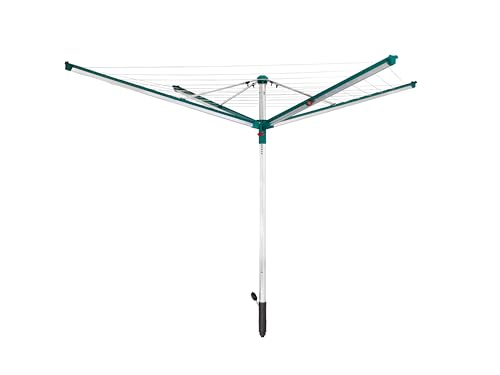Leifheit Séchoir parapluie Linomatic 500 Deluxe, étendoir à linge avec rétractation automatique des fils, étendoir à linge extérieur avec 50m de fil, jusqu'à 5 machines à laver, douille de sol incluse