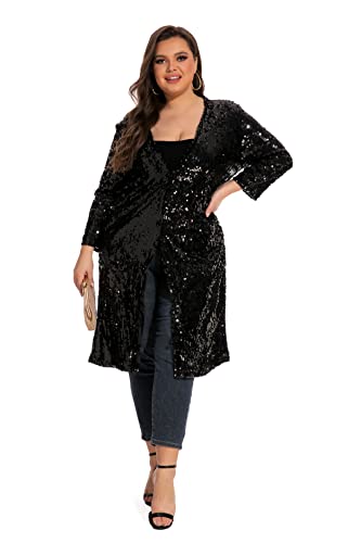 - 610 - Long Sleeves Full Sequins Open Front Duster Cardigan Cover-up Jacket Coat3
