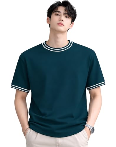 Image of London Hills Men's Solid Round Neck t Shirt for man | Tshirt for man | Mens Tshirt | t Shirt | Tshirts for Men,| Men t-Shirts with Contrast Tipping | Round Neck t Shirts for menn