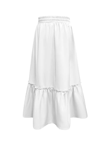 Image of Girls High Waisted Ruffle Maxi Skirt Soft Cotton Long Skirts with Elastic Waistband for Kid Girl 3-12 Years