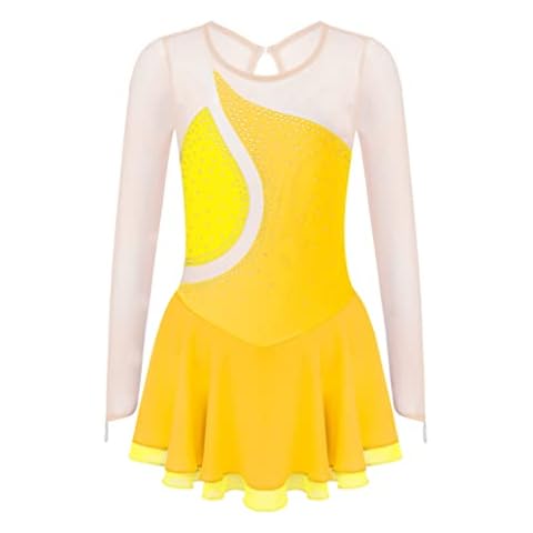 inlzdz Maillot de Danza para Niñas Manga Larga Amarillo Cover