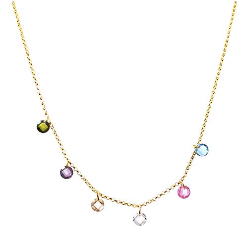 Iyé Biyé Jewels Collar Colgante Mujer Niña Piedras 5 mm Plata de Ley 925 Baño Oro Amarillo Cadena Rolo 45 cm Ajustable