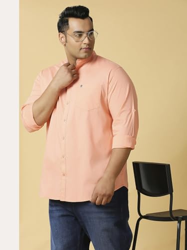 Image of Thomas Scott Mens | Full Sleeve | Solid Plain Color | Regular Fit | Plus Size | 100% Cotton | Mandarin Collar | Casual | Shirt
