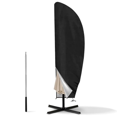 LEESITEC Sonnenschirm Schutzhülle,Sonnenschirm Abdeckung für 2 bis 4 M Große Sonnenschirm Schutzhülle Outdoor Ampelschirm, Wetterfeste, UV-Anti, Winddicht und Schneesicher 205 x 25/57/48 cm-schwarz