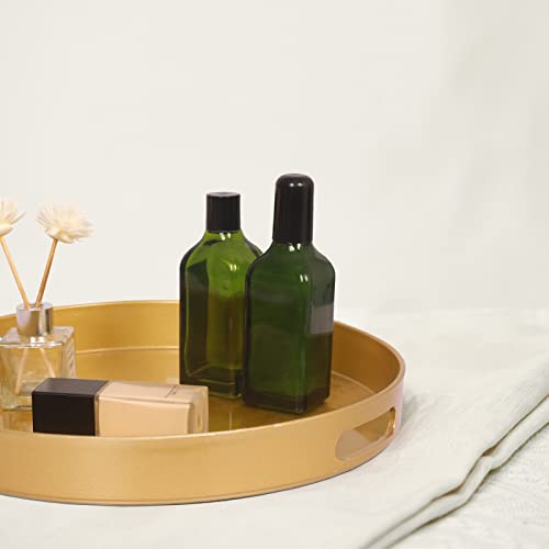Maoname 13" Gold Round Decorative Tray For Coffee Table, Modern Serving Tray With Handles, Plastic Ottoman Tray, Bathroom Decor #TOP4