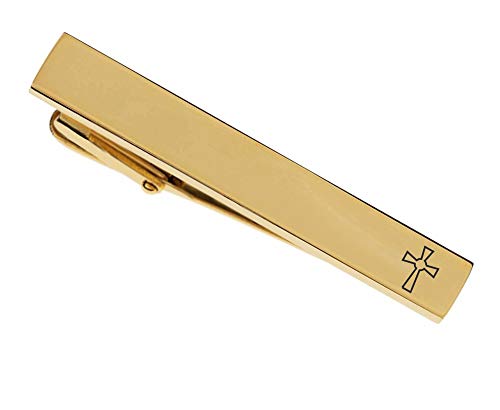 personalized gold stainless steel cross tie clip custom engraved free - ships from usa
