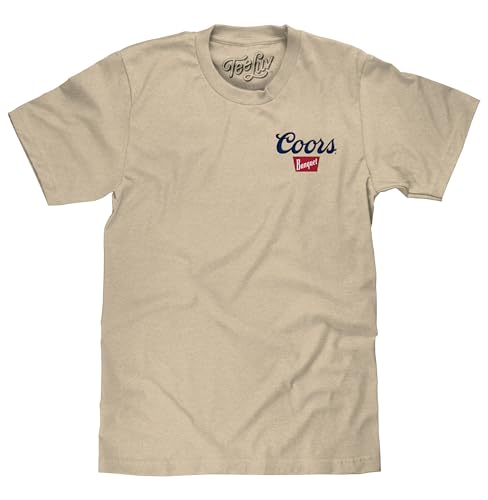 Tee Luv Mens Coors Banquet T-Shirt - Embroidered Coors Beer Logo Shirt Sand L