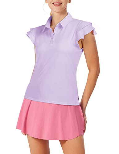 Women's Golf Shirt Ruffle Sleeveless V Neck Polo Shirts Lightweight Quick Dry Workout Tennis Shirts Tops(M, Purple) #TOP16
