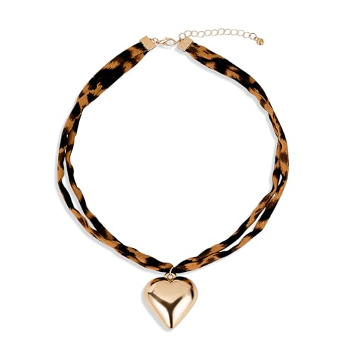 Zando Scarf Necklace with Charm for Women - Adjustable Leopard Bandana Necklace with Heart Pendants Formal Casual Jewelry Gift