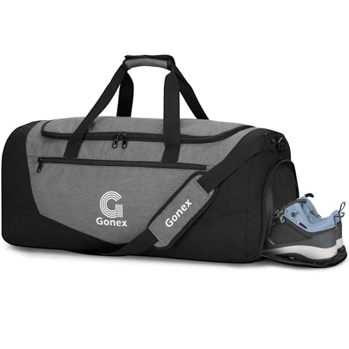 Image of Gonex Gym Duffel Bag 26 inch with Shoe Compartment Wet Pocket, Large Capacity Sports Duffle Bag for Men Women, Workout & Travel Bag with Multiple Pockets, Black /Gray, Medium (60L)