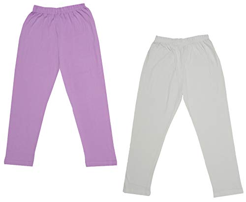 Image of IndiWeaves Girls Super Soft Cotton Solid Capri Pants (Cream, Purple, 8-9 Years) Pack of 2