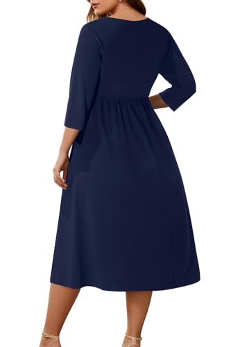 Plus Size Dress for Women Twist Knot V Neck 3/4 Sleeves A Line Wedding Guest Midi Dresses2