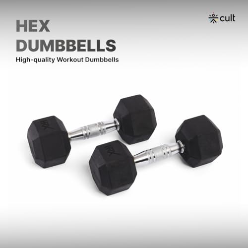 Image of HRX Hex Dumbbell Ideal for Home Workout Strength Training for Men & Women Pack of 2 Fixed Weight Dumbbell (10 kg)