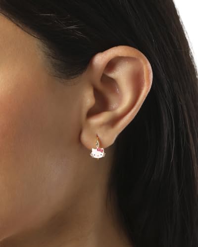 Image of Hello Kitty Womens Hoop Earrings - Sterling Silver and Enamel Hello Kitty | Earrings Official License